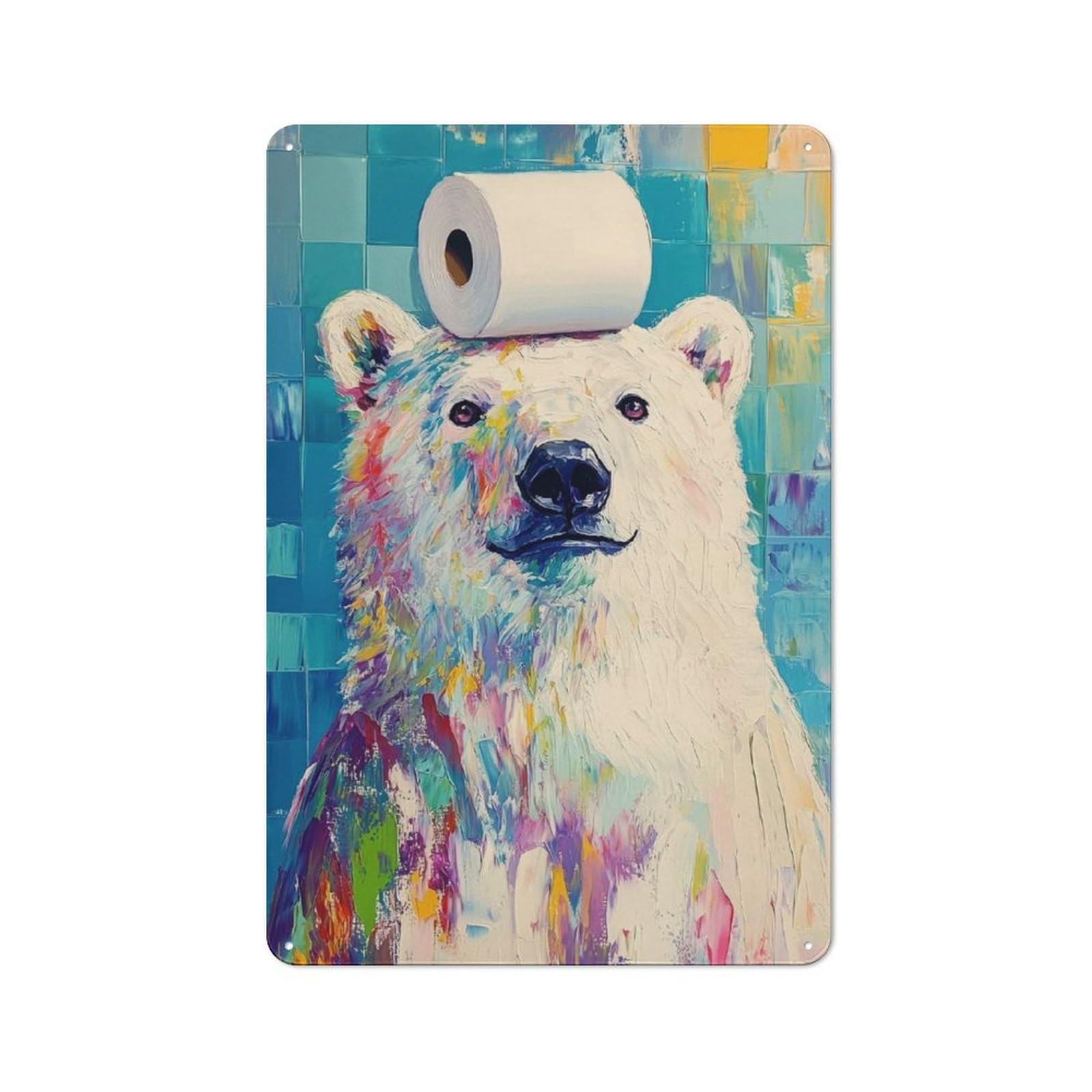 Junmoney Polar Bear With Toilet Paper Vintage Tin Sign 30X20cm With For Guest Room Or Hallway, For Collectors Decorating Guest Rooms And Hallways