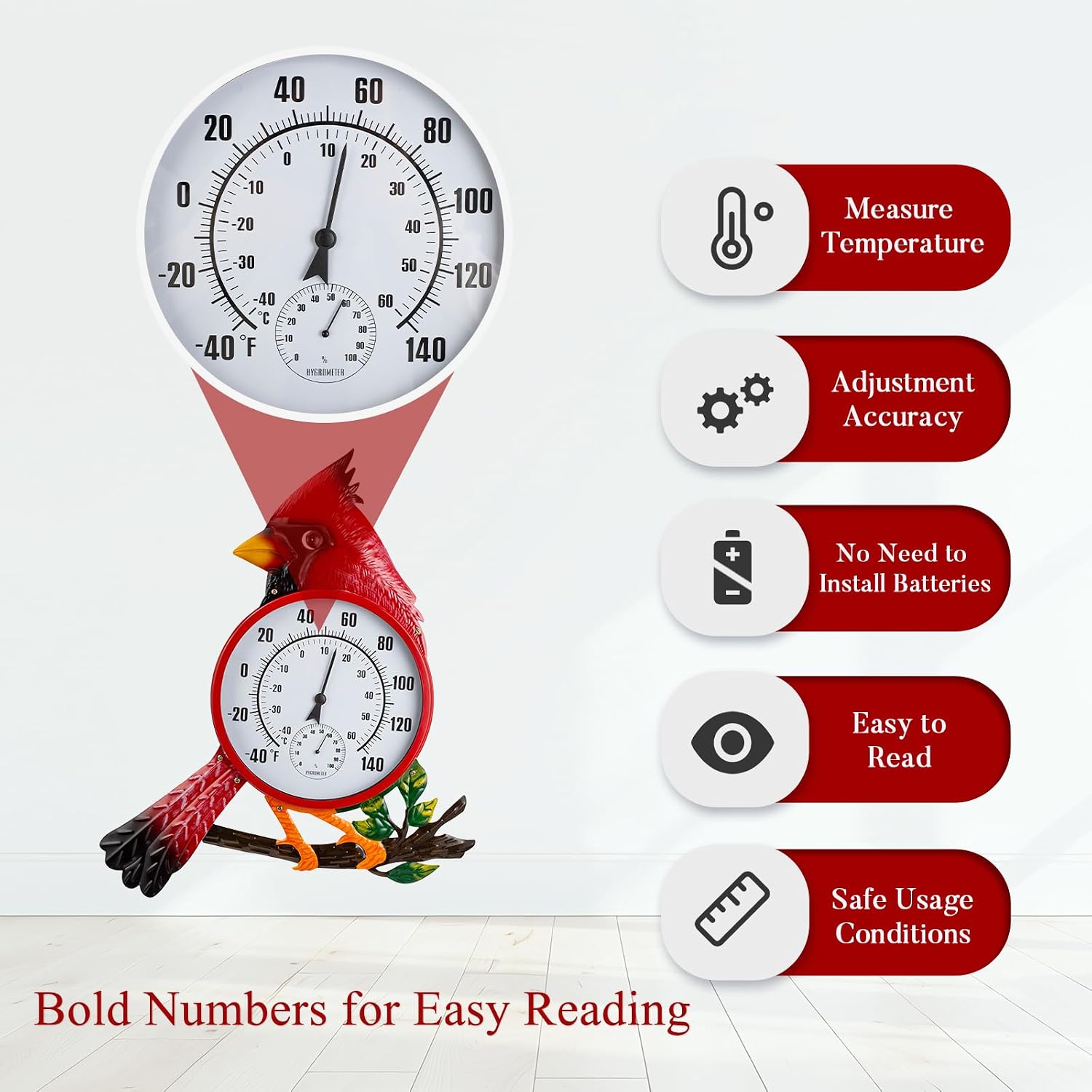 Indoor Outdoor Thermometer, Large Wall Thermometer Hygrometer image 3