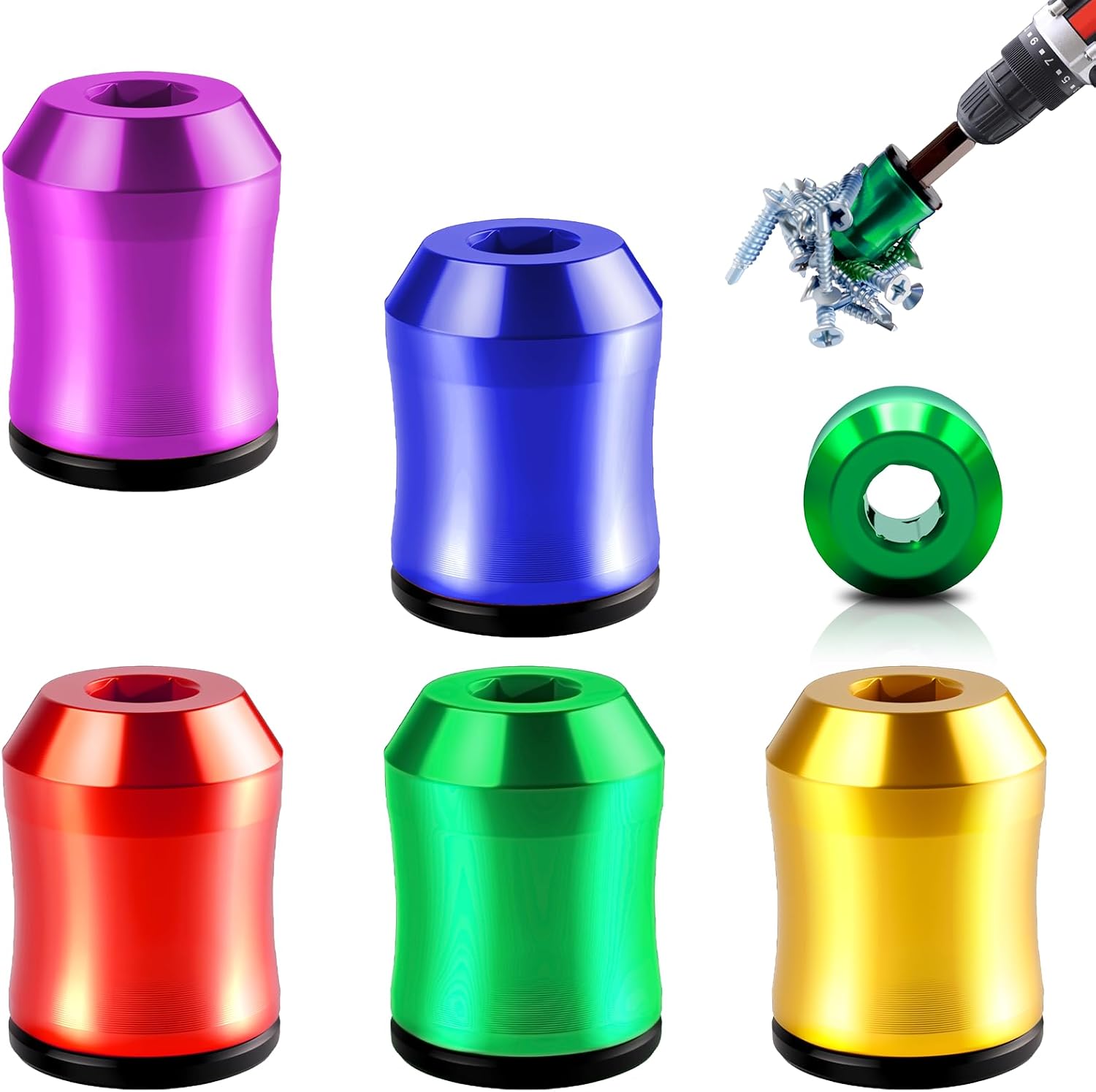 5PCS Magnetic Screw Holder,Strong Screwdriver Head Magnetic Ring for Drill | 1/4" Hex,Removable,Alloy Bit Magnetizer Ring for Screwdrivers &Power,Repair,Mechanics,Carpenters,Household Repairs