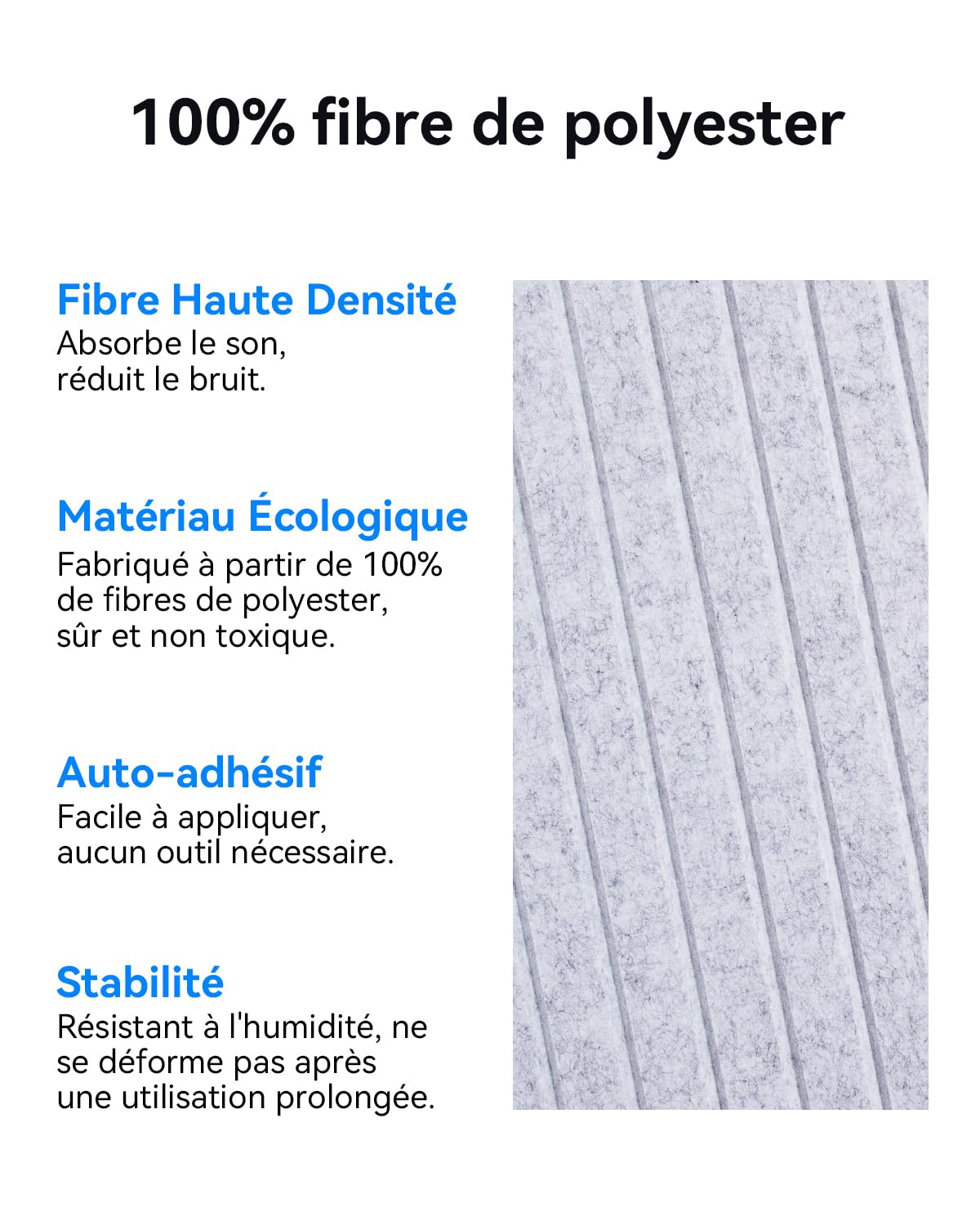 Panneaux Acoustiques Rainurés Lot de 18 1,62 m² Autocollants Noir | 30×30×0,9 cm, 230 kg/m³, NRC 0,95; design rainuré et absorption acoustique pour réduire l'écho en studio, bureau ou gaming.