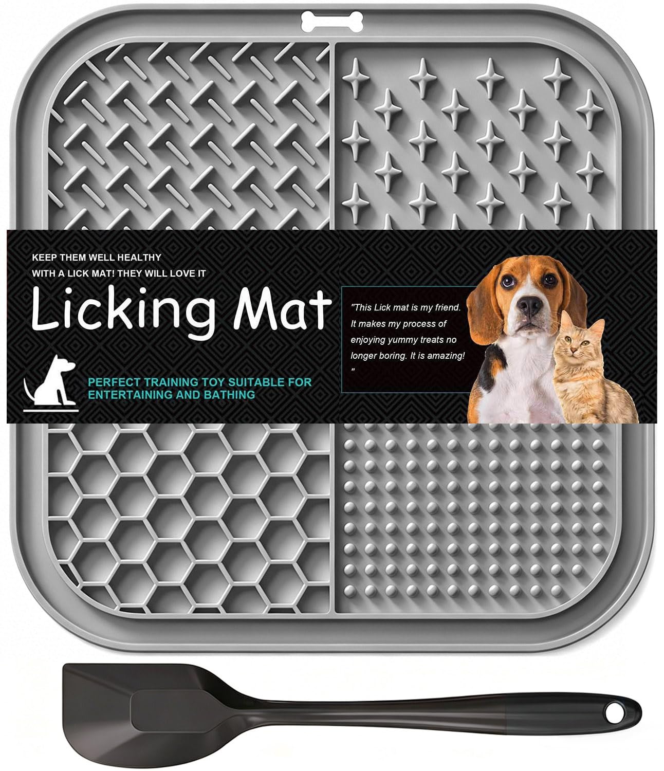 Azxb Licking Mat for Dogs & Cats with Suction Cups, 1 Pack Square Silicone Dog Slow Feeder Lick Pat for Anxiety Relief, Dog Toys to Keep Them Busy, Pets Bathing Training Grooming Mat 20 * 20cm