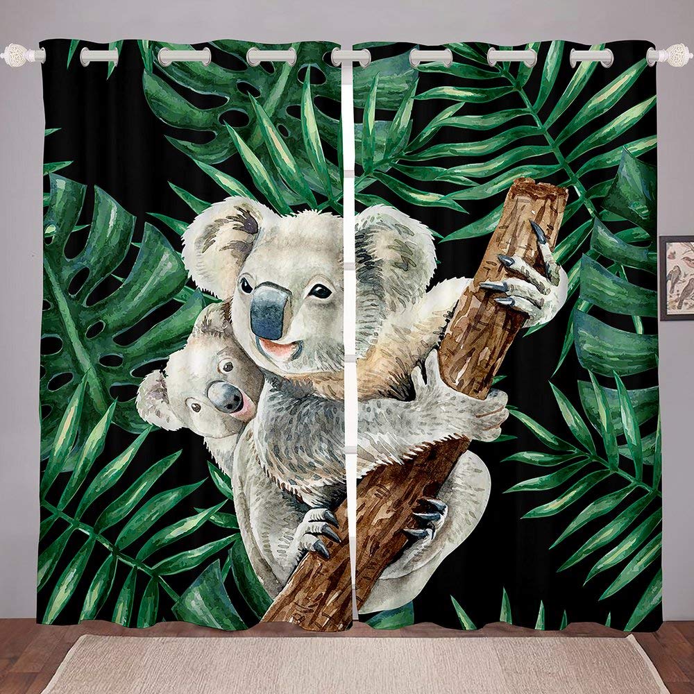 Fensterbehandlungs-Set mit Tiermotiven für Jungen, Jugendzimmer, Dekoration, natürliche Fensterpaneele, Kindermode, Blumenmuster, Fenstervorhänge in Grün und Weiß, 117 x 183 cm