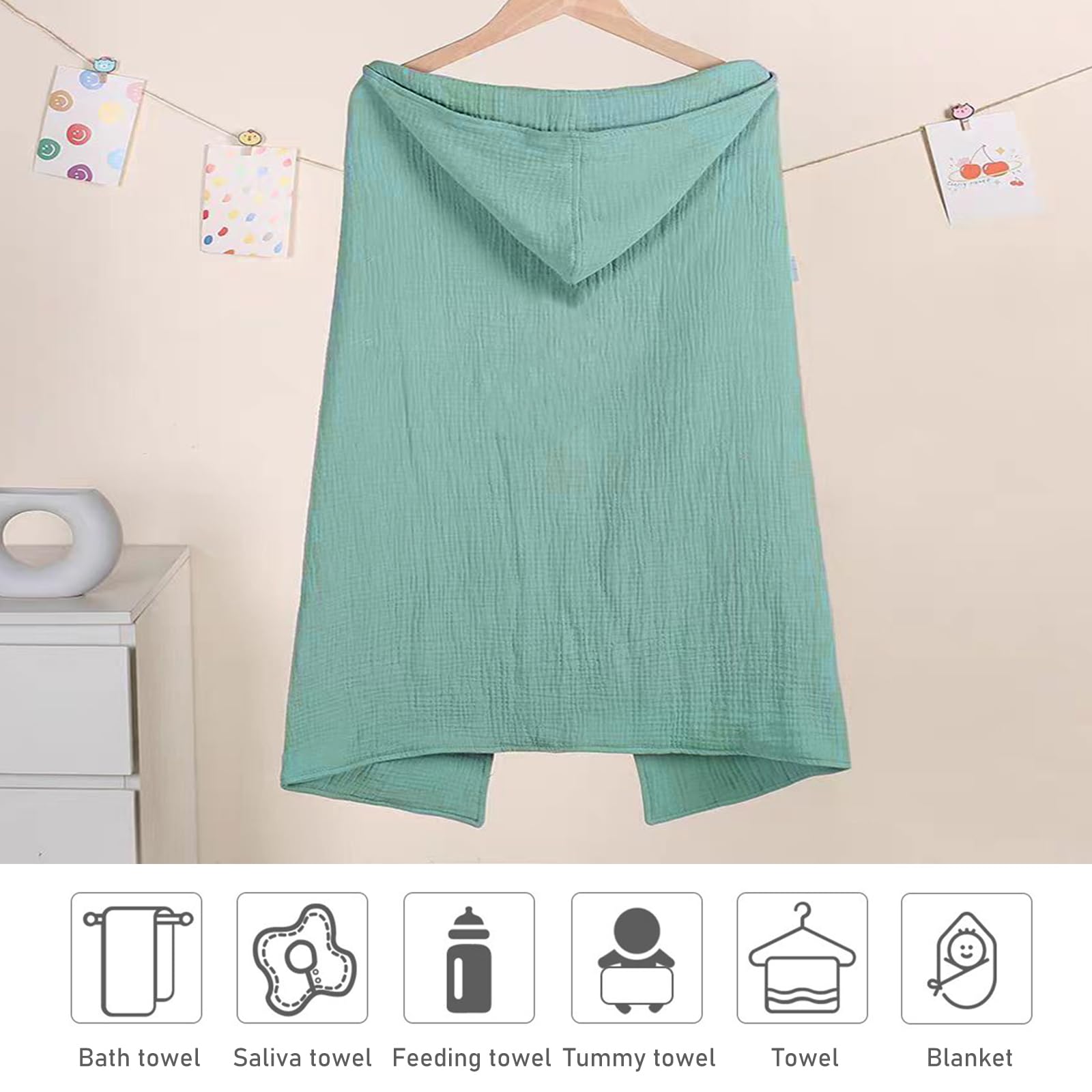 Baby Asciugamano con Cappuccio, 3 Pezzi Accappatoio Bambini per Bagnetto, Asciugamani con Cappuccio in Cotone 100% Mussola 80 x80 cm, Asciugamano per Bambini con Cappuccio, Accappatoio Neonato