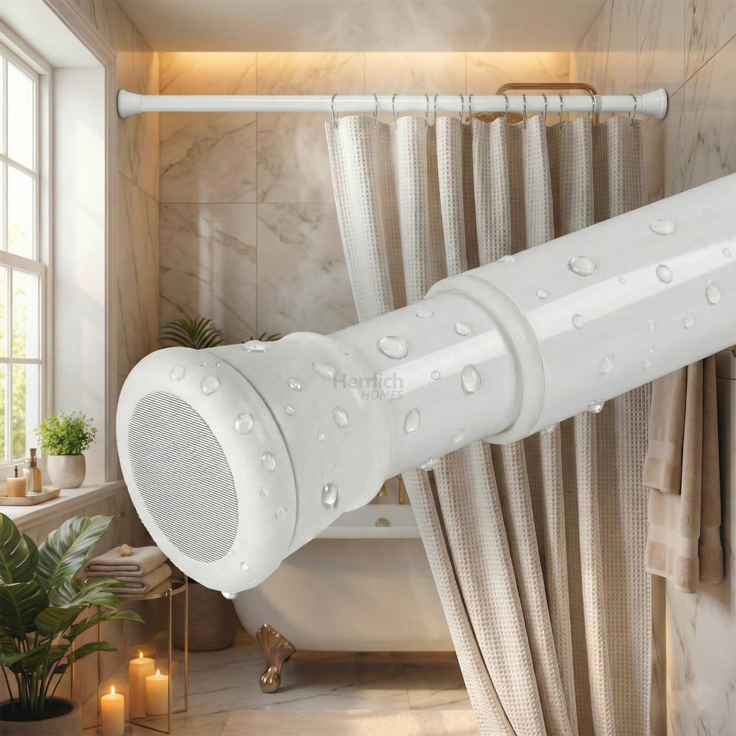 Herrlich Homes (90 to 160 cm) Extendable Shower Curtain Tension Rod | Non-Drilling Anti-Skid Spring Pull Rod | Adjustable Size | With Rubber Pads | With PVC Caps & Stainless Steel Pipe | White-image-10