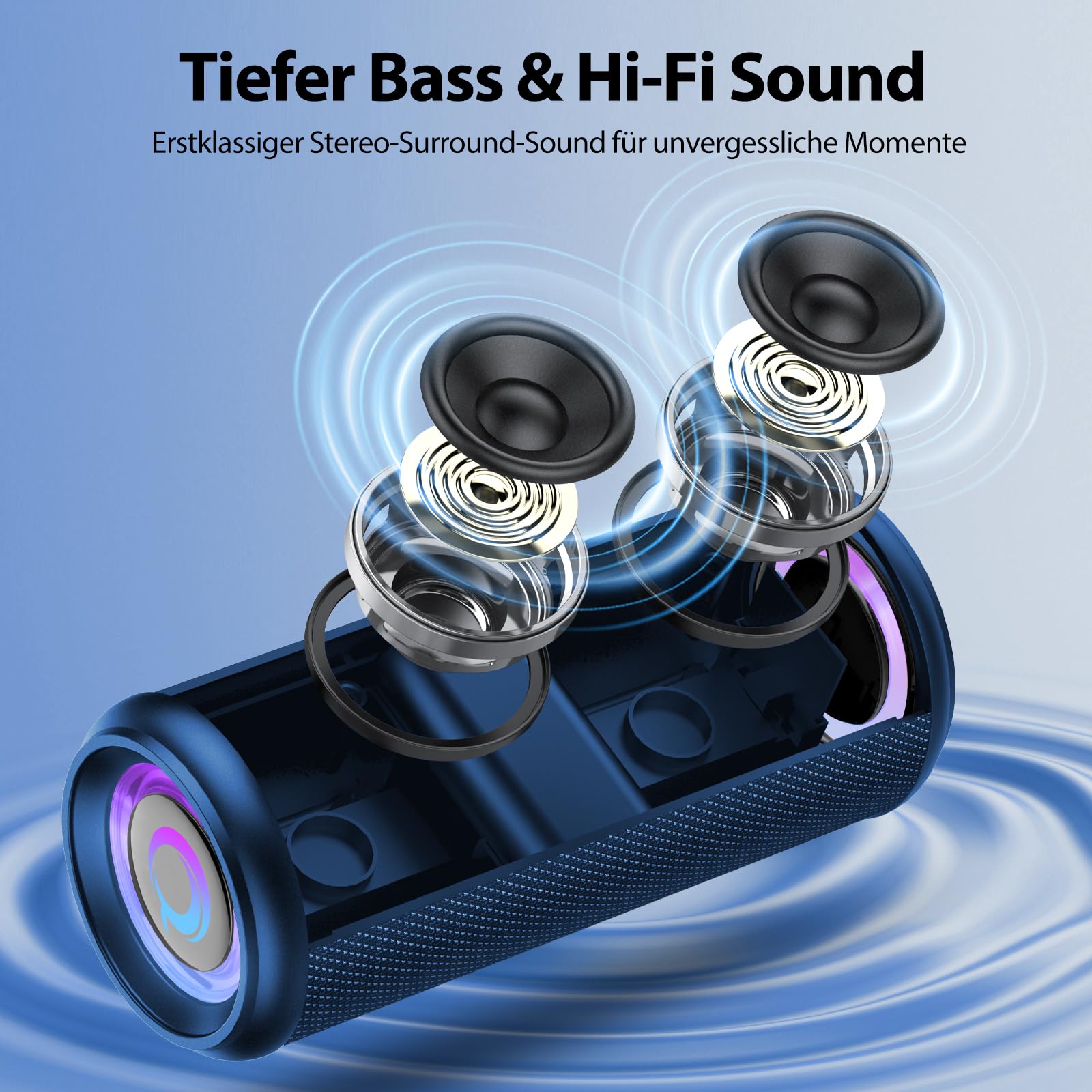 Altoparlante Bluetooth, 2026, carillon Bluetooth 5.4 con luce RGB, portatile, funzione vivavoce, impermeabile IPX7, suono potente per esterni, giardino e viaggi