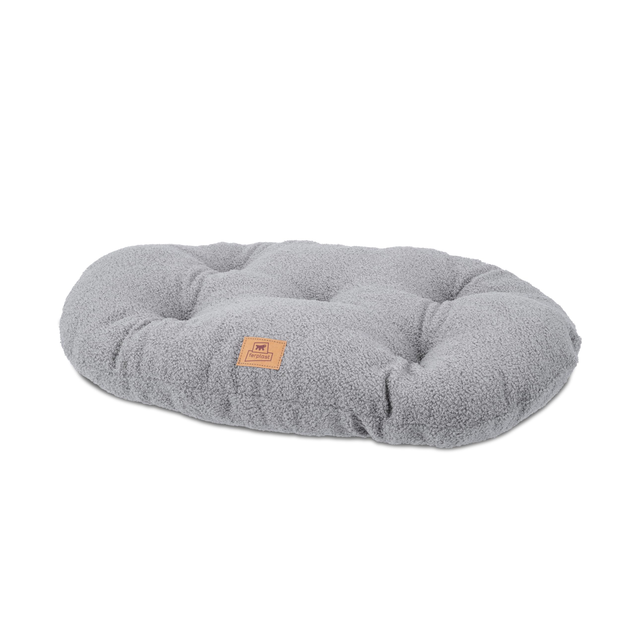 Ferplast Coussin pour Chien de Taille Moyenne, Panier pour Chat, Tissu bouclé synthétique Lavable, Rembourrage Moelleux, 65 x 42 x 4 cm. Gris