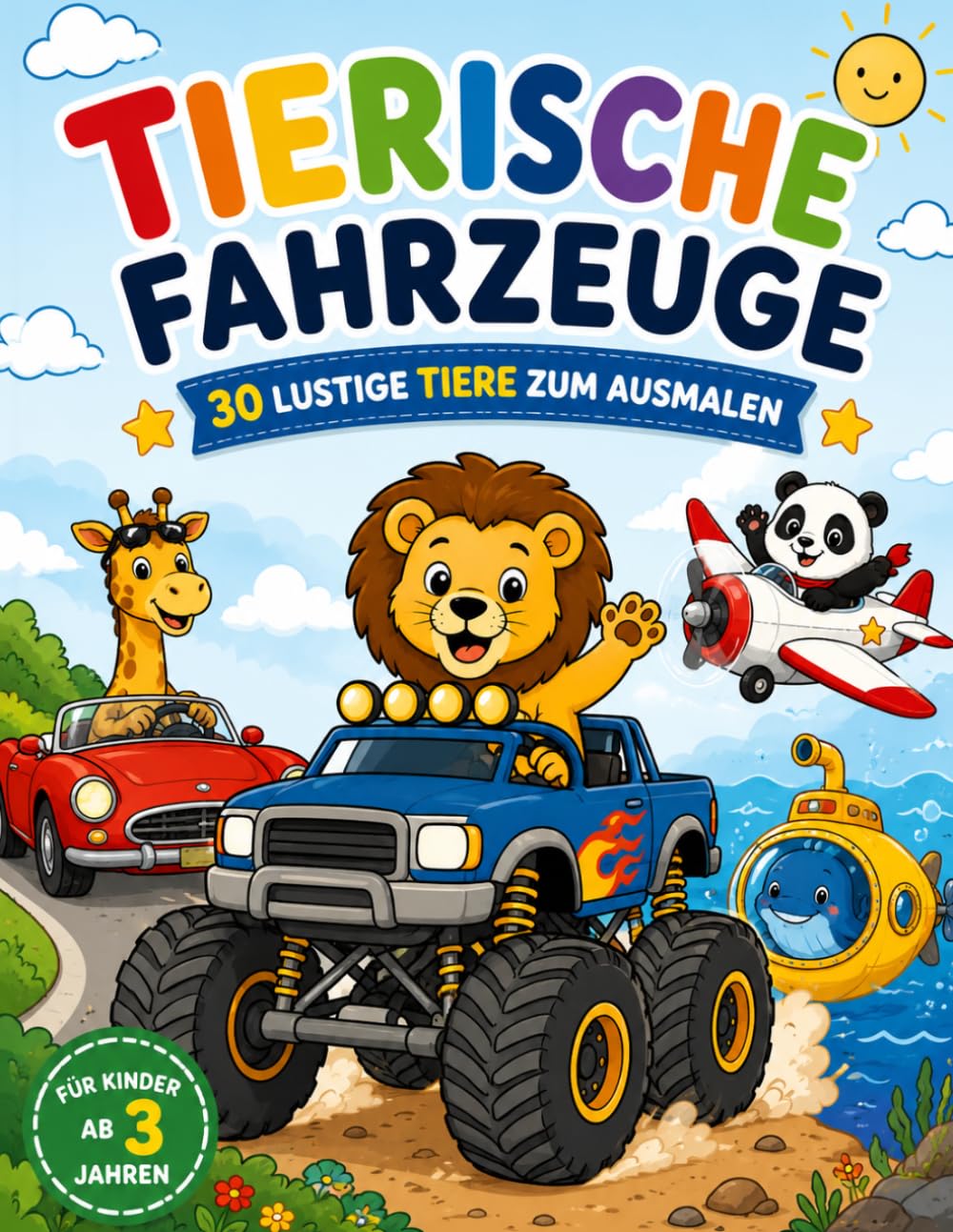 Tierische Fahrzeuge: 30 lustige Tiere zum Ausmalen