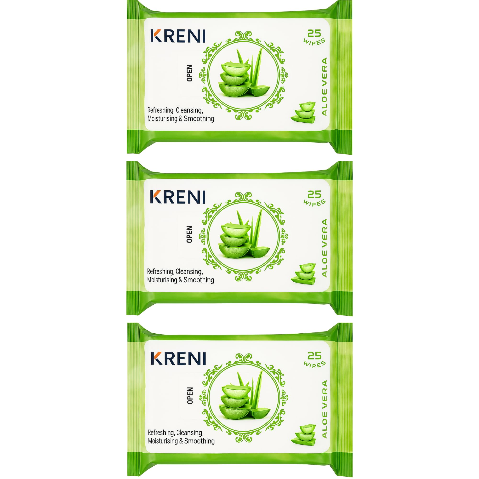 kreni clean & glow makeup remover wipes pack of 3 (25 sheets each) – cleansing & hydrating facial wipes for instant face cleaning, soft & fresh skin, glowing beauty wet wipes for all skin types (aloevera, pack of 3)