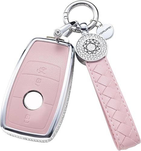 Miniatura 12 de Compatible con funda para llavero Mercedes con llavero de cuero con cristal, carcasa protectora de 360 grados para llave para Mercedes Benz Clase S