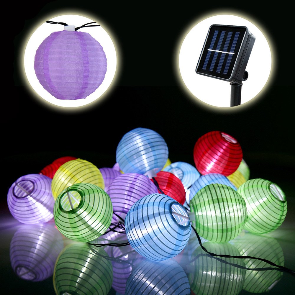 Lamker 60 LED Solar Powered Fairy String Lights Lanterns Outdoor Waterproof Garden Chinese Lantern Lampion for Christmas Garden Home Yard Patio Lawn Party and Holiday Decoration Multicolor