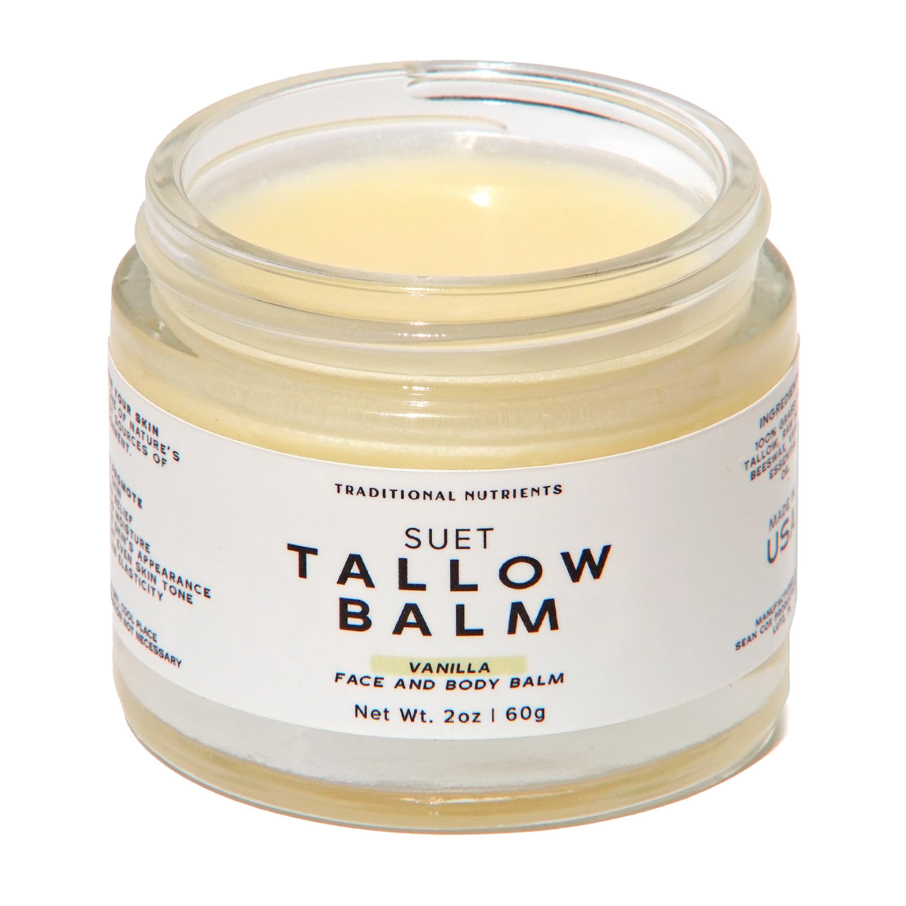 Tallow Balm - Vanilla Bean Scented, made with Honey and Beeswax - Grass Fed Beef Tallow Balm - Made from Suet Tallow