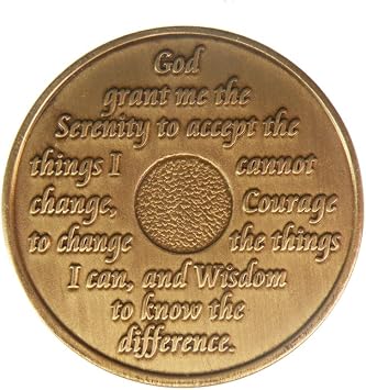 5 Year AA Medallion Traditional Raised Center Sobriety Chip Serenity Prayer Back