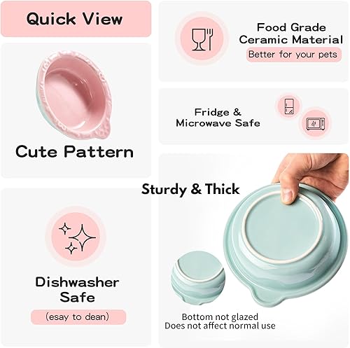 Miniatura 4 de Cuenco de cerámica para gatos, coloridos cuencos de alimentación para gatos, ancho y poco profundo, apto para bigotes, platos para gatos, lindo