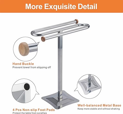 Miniatura 3 de ZCDCP Soporte para toallas de mano, toallero de acero inoxidable en forma de S para encimera de baño con base de vidrio, soporte cromado