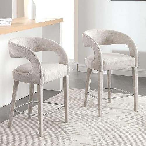 Juego de 2 taburetes de cuero negro para mostrador de barril, sillas de bar de madera de 26 pulgadas con respaldo tapizado para isla de cocina