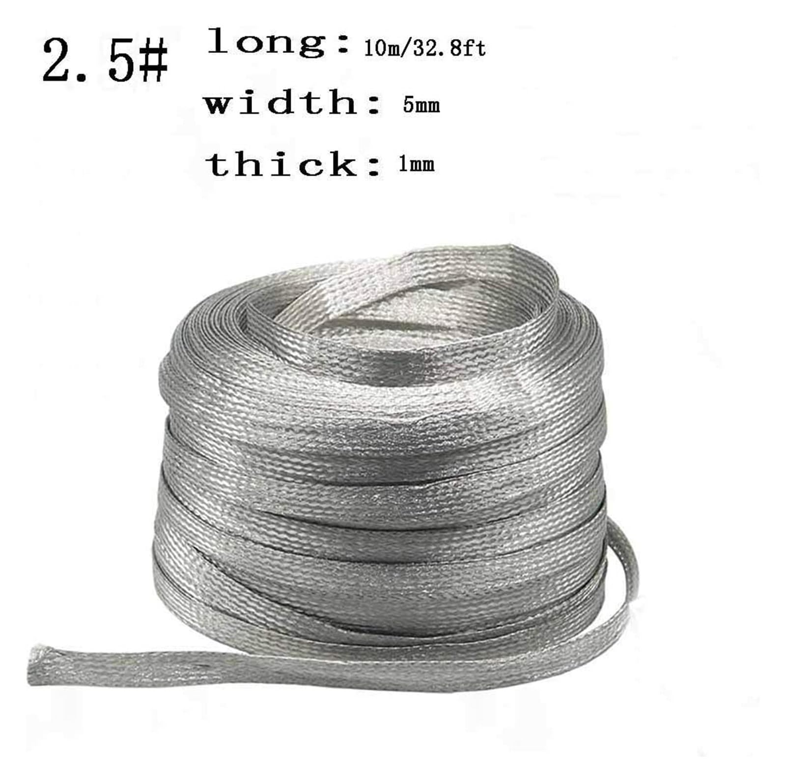 Geflochtenes Erdungsband, Auto-Erdungsband, flacher, geflochtener, verzinnter Kupferdraht, 1 mm x 5–8 10 m(4#)