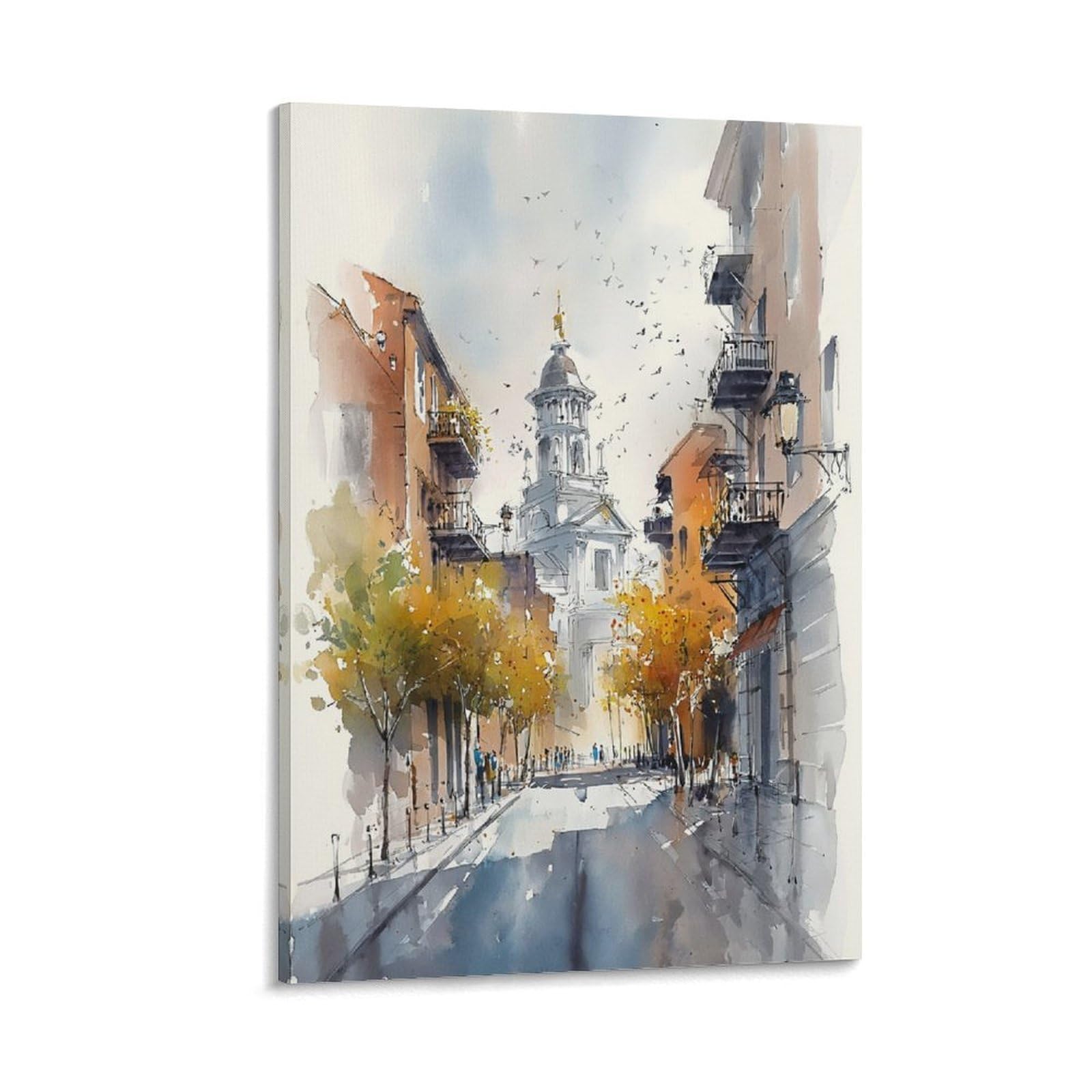 XWYMXZ New Orleans City Watercolor 20x30inch(50x75cm) Vintage Travel Poster Watercolor Canvas Art