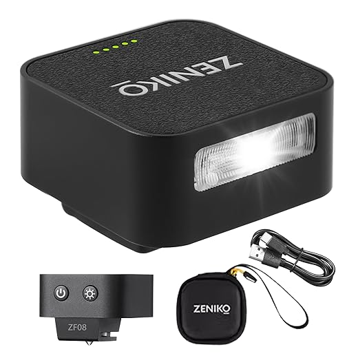 ZENIKO ZF-08 Camera Flash and Lightweight Portability Single-Contact Hotshoe Lithium Battery Type-C Charging 440 Full-Power Flashes(Black)
