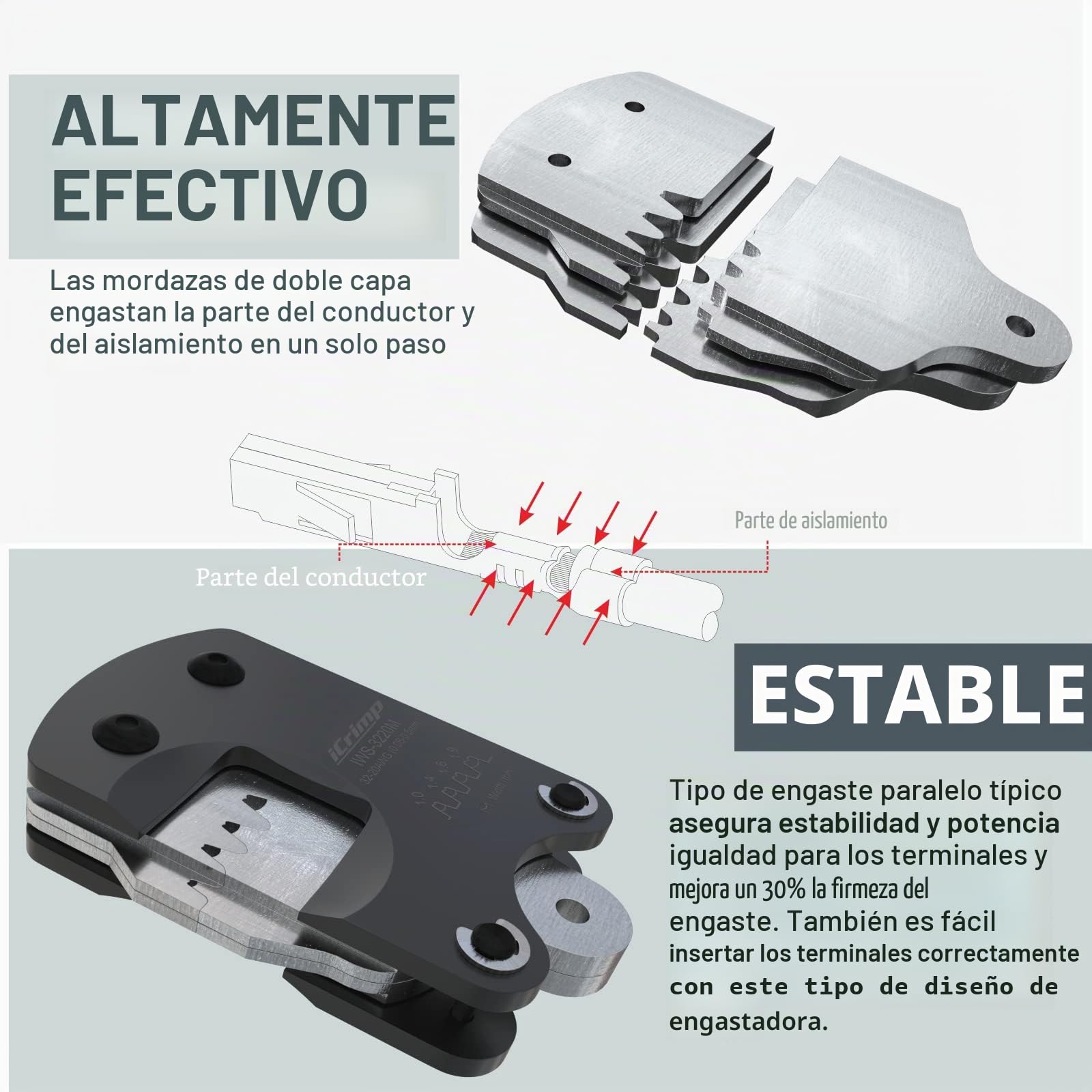 iCrimp IWS-3220M Herramienta de prensado de clavijas con micro conector 0.03-0.52mm² Prensador de trinquete para D-Sub, Trajes de barril abierto Molex, JST, JAE