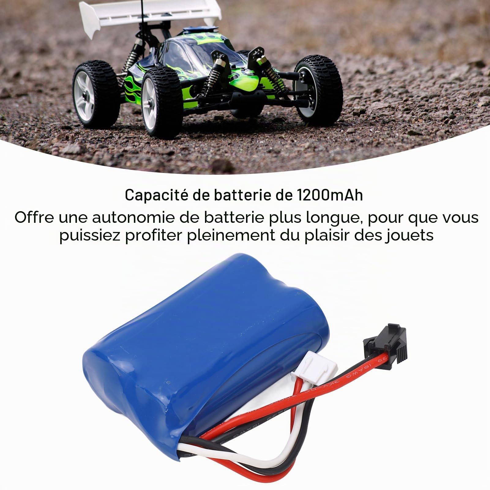 Batterie LiPo RC 7.4V 1200mAh, avec Prise SM 2P, pour Voitures Télécommandées, Lithium 8,88 Wh, Compatible avec Les Voitures RC Wler
