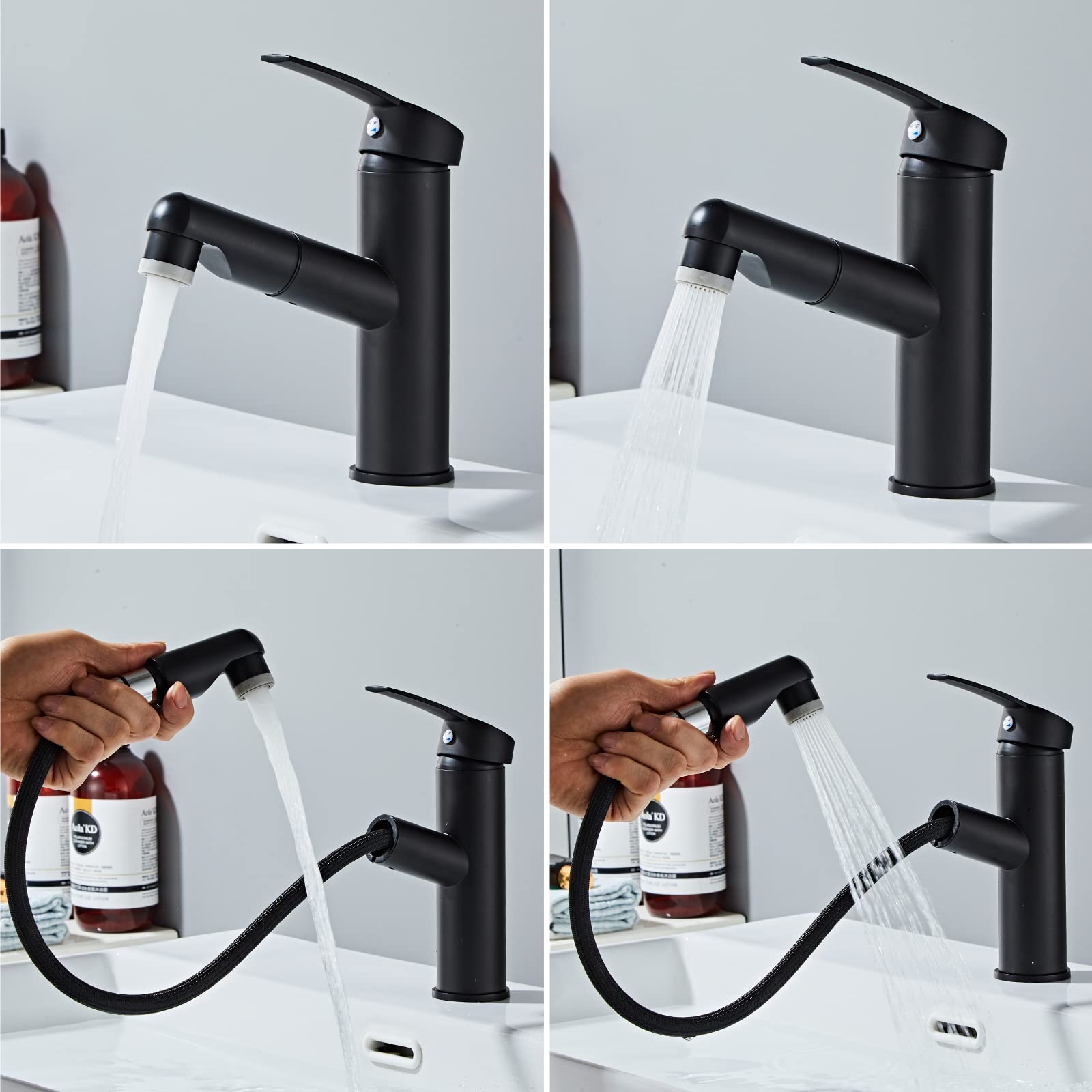 Sumeber Rubinetto Bagno Rubinetto con rubinetto del bacino retrattile con del miscelatore di tipo 2-jet adatto a del miscelatore di superficie caldo freddo (doccia nera)