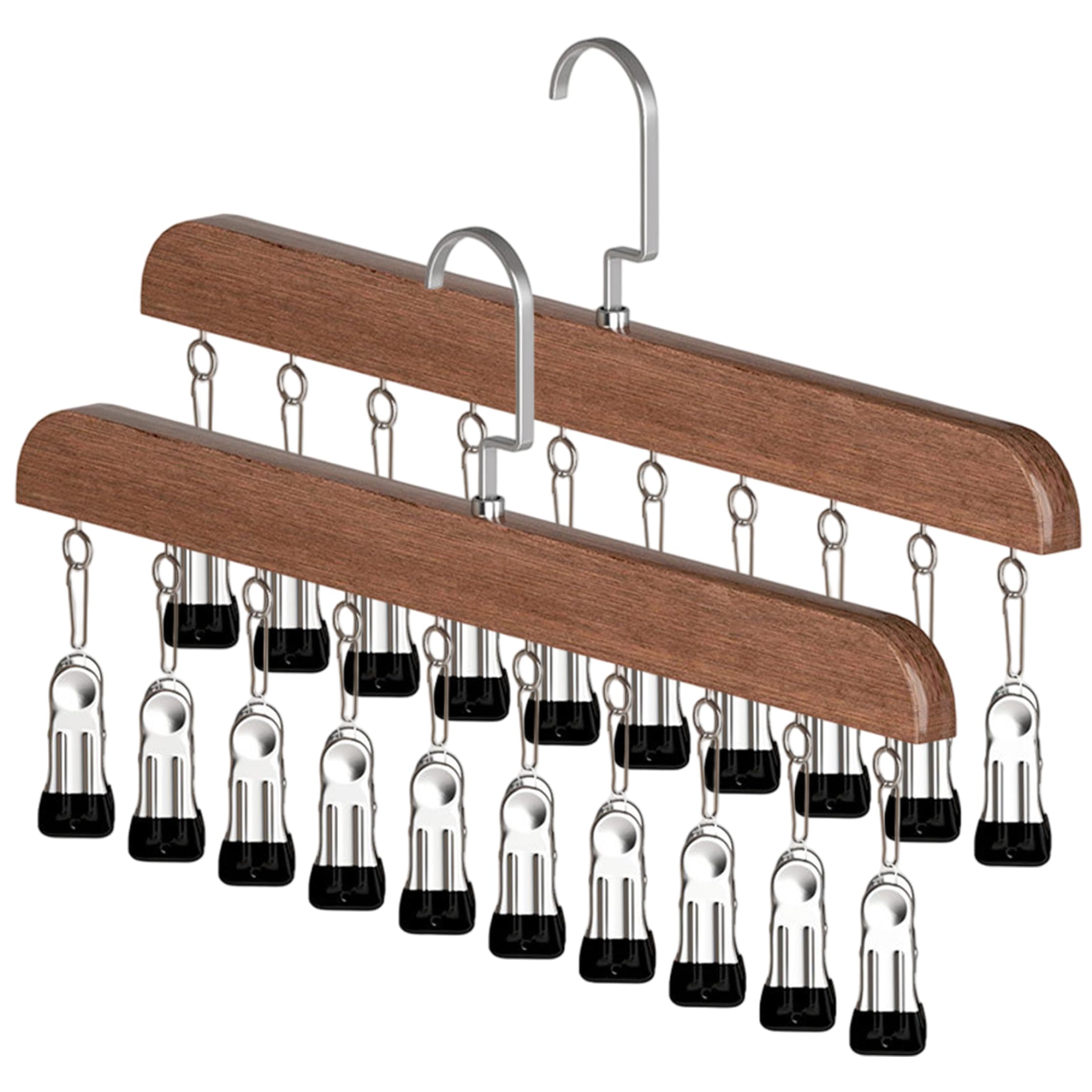 AwnsIMfreien Legging Hanger, 2 Pack Legging Hangers for Closet Organizer, 10-Clips Wood Pants Hanger with Rotating Hook, Vintage Color, Organizer