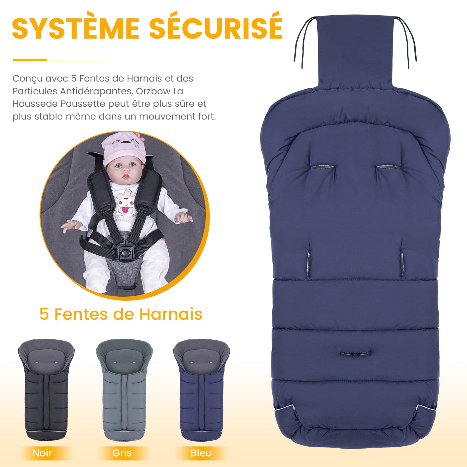 Orzbow Chanceliere Bebe Poussette, Imperméable Chanceliere Universelle Pour Poussette, Polaire Coral, Bandes Réfléchissantes, Fermeture Éclair (Bleu)