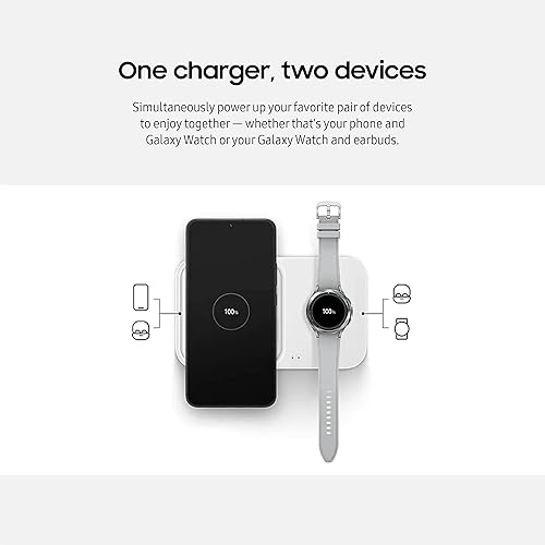 Miniatura 3 de SAMSUNG Cargador inalámbrico Duo de 15 W con cable USB C, carga 2 dispositivos a la vez, almohadilla de carga inalámbrica súper rápida para