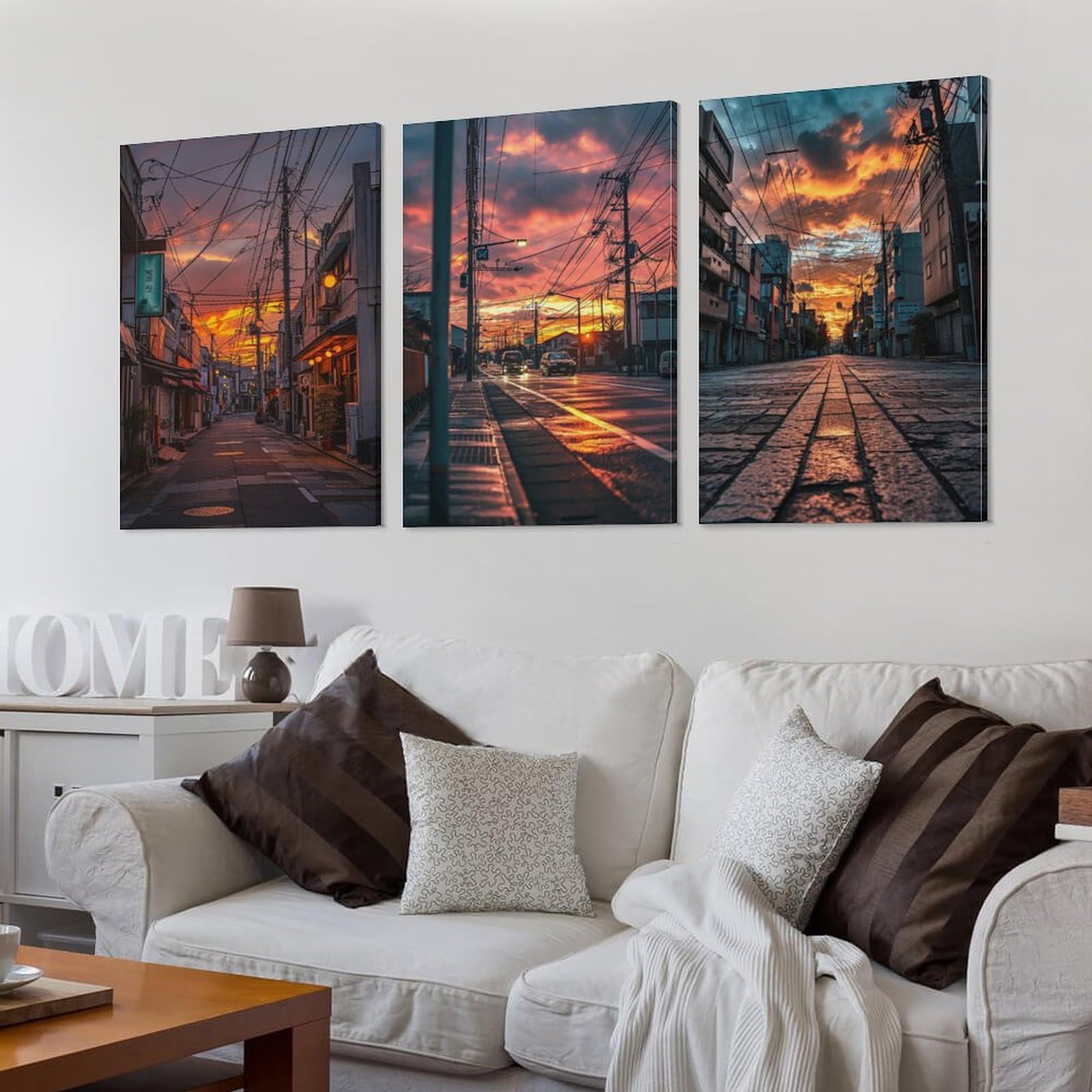 Amazon.co.jp: 3枚 夕暮れの日本の街並み 絵画 インテリア ポスター