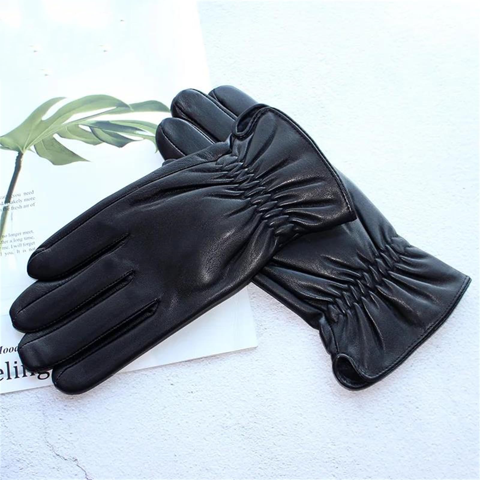 Guantes de piel de oveja auténtica negra para hombre, con forro polar grueso, cálidos, resistentes al viento, para montar en motocicleta