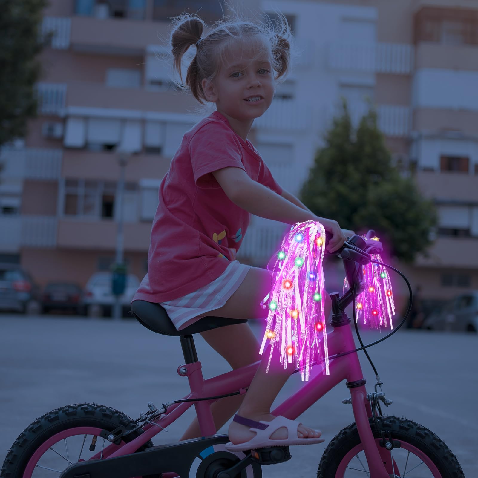 4 piezas de luces LED para bicicleta, borlas, manillar de bicicleta para niños, accesorios iluminados con borlas para niñas y niños 6