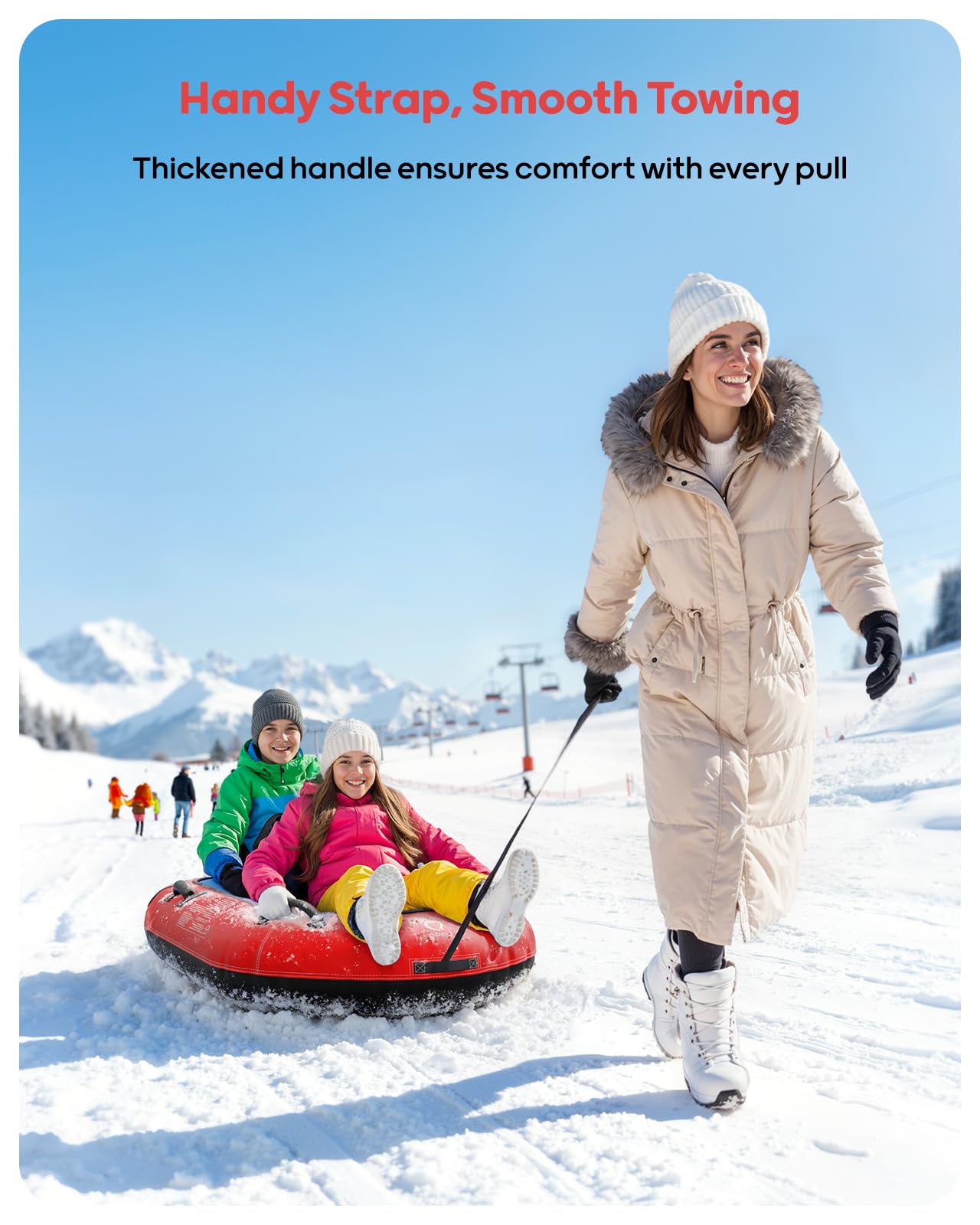 Tubo de nieve inflable para 2 personas con respaldos dobles y cuerda de remolque
