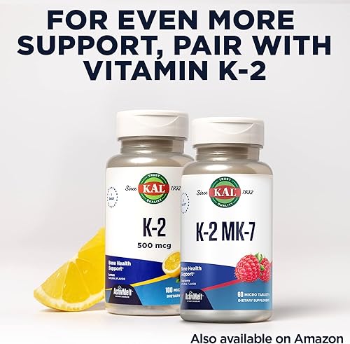 Miniatura 7 de KAL Vitamina D3 5000 UI 125 mcg, masticables de vitamina D de alta potencia, absorción de calcio, suplemento de apoyo para la salud ósea y el