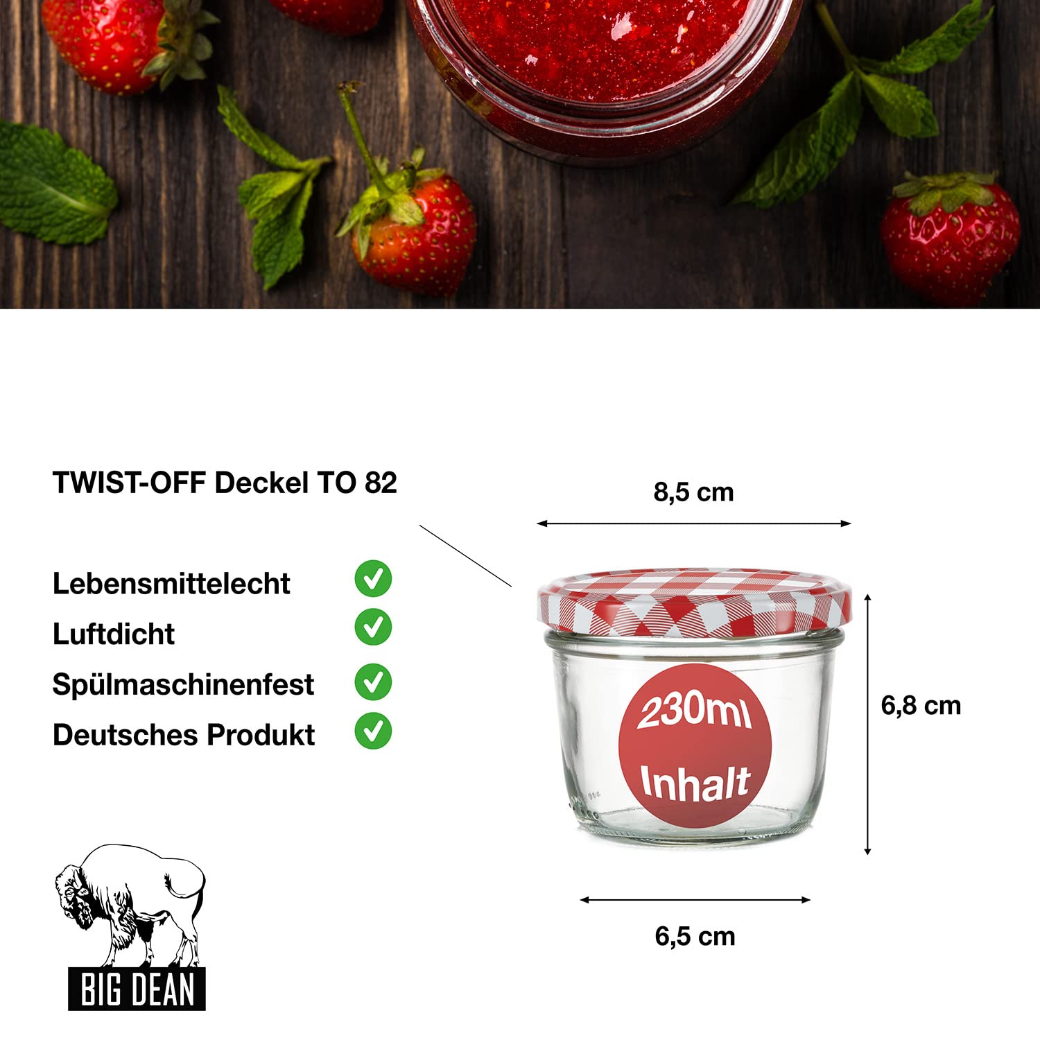 BigDean 12 Marmeladengläser 230ml mit Deckel kleine Schraubgläser TO82
