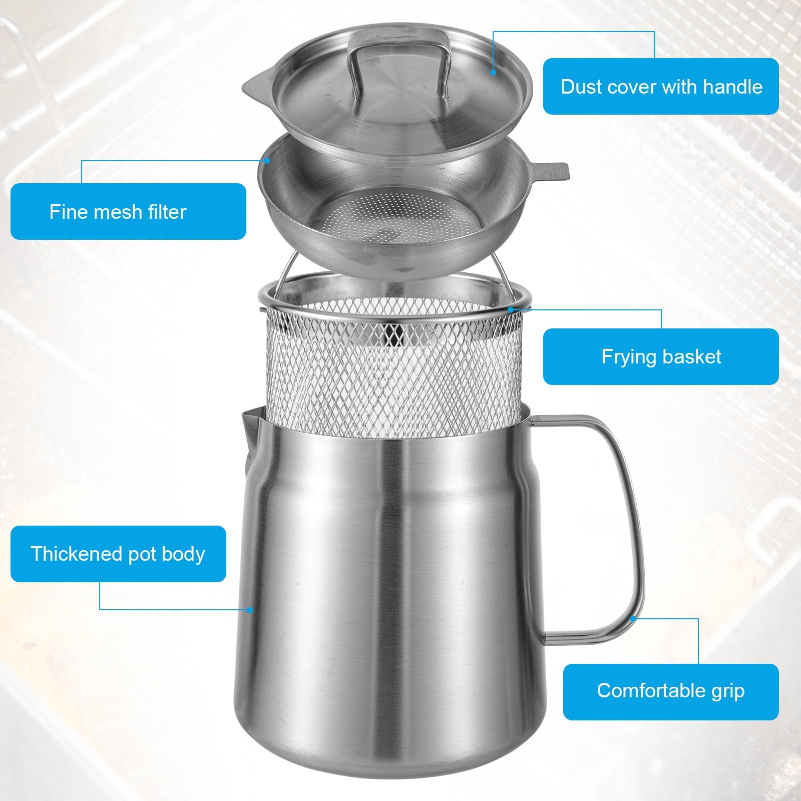 Pentola Filtro Olio In Acciaio Inox 304 - Colino Rete Per Friggitoria, Multiuso Per Cucina E Campeggio - Foto 7