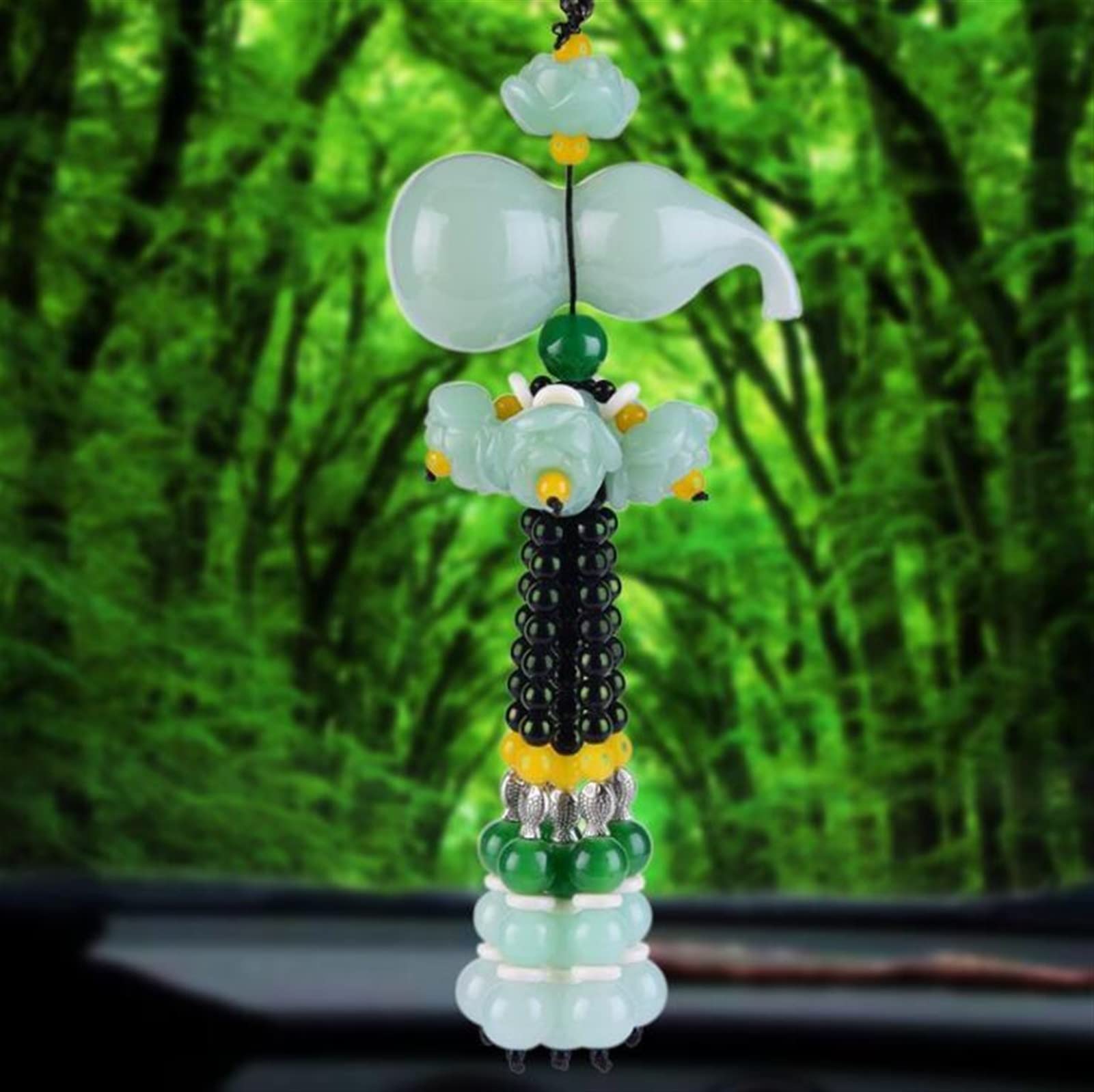 BESPORTBLE Ciondolo Per Specchietto Auto, Zucca Cinese Feng Shui In Giada, 30 Cm, Portafortuna - 3