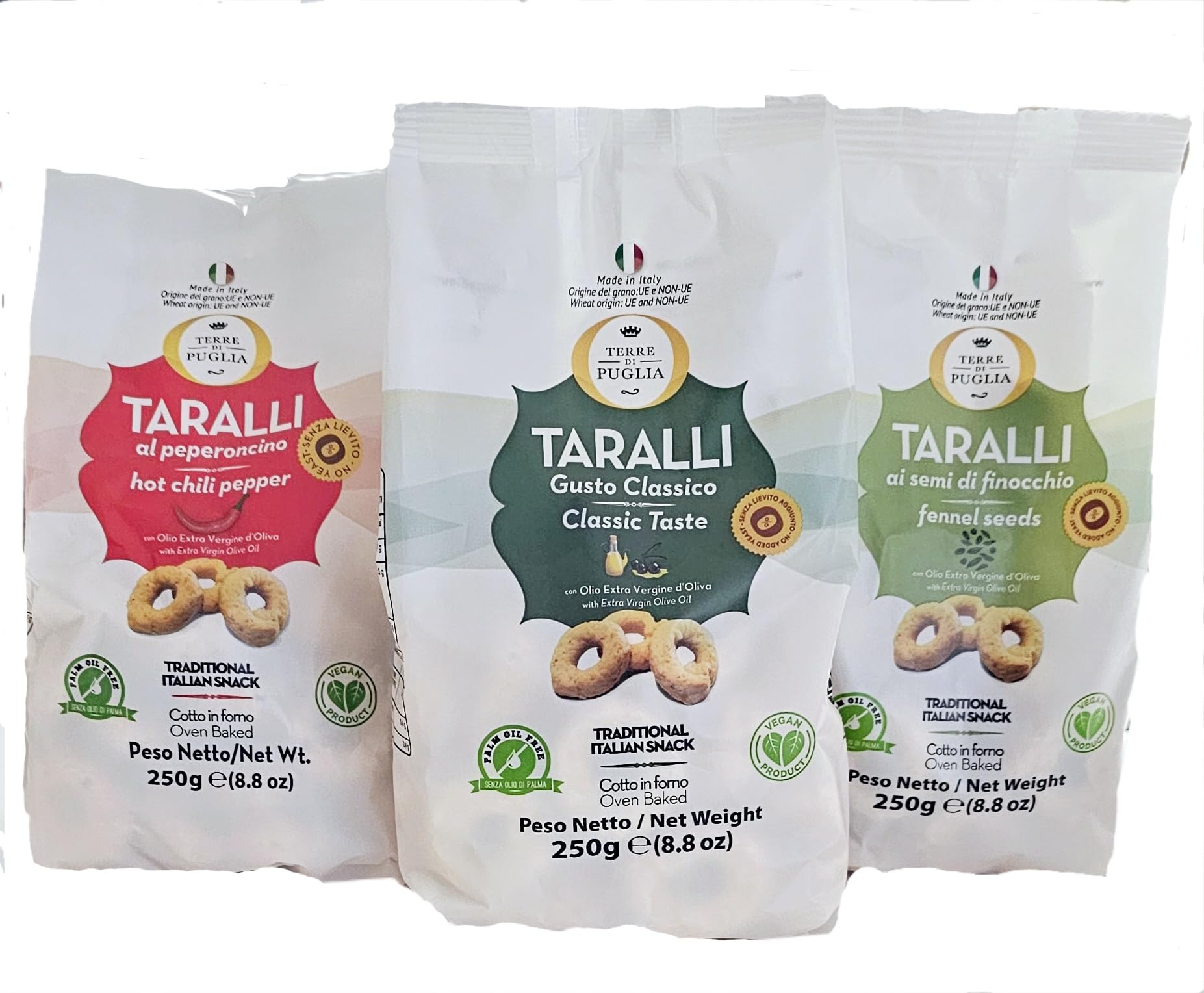 Amazon.com: Terre Di Puglia Trio, Taralli Classic Olive Oil, Fennel ...