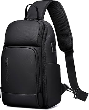 FENRUIEN Sling Chest Bag for Men Waterproof Crossbody Shoulder Bag 900D Oxford Travel Bags, Holiday Essentials Anti-Theft Small Backpacks USB Charging for Daily Commute Black