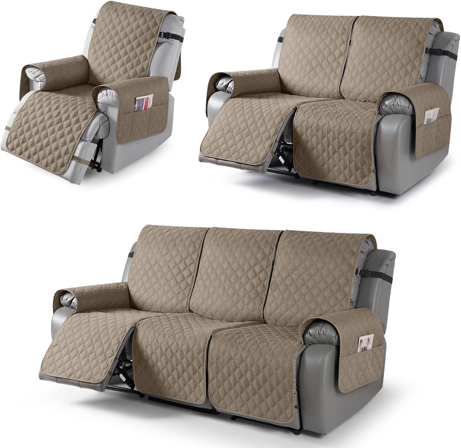 TAOCOCO 100% Waterproof Recliner Chair Cover & Loveseat Recliner Cover & Recliner Couch Cover(Taupe)