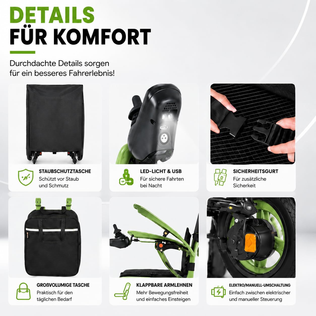 Nur 11 kg Rollstuhl Elektrisch Faltbar, LED-Anzeige, 100% Kohlefaser, 48+ km Reichweite Elektrischer Rolls, 2 * 12AH Batterien Elektrorollstuhl, mit Sitzkissen, Tragetasche, Staubschutzhülle