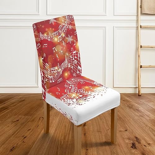 Miniatura 4 de HUGS IDEA Christmas Seat Covers for Dining Room Chairs Set of 6 Music Notes Stretch Chair Slipcovers Protector Removable and Washable Kitchen Dining