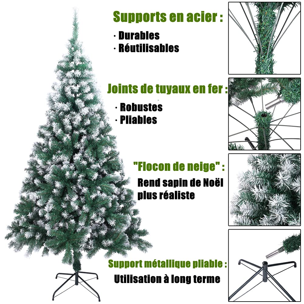 Glarry Sapin de Noël Artificiel de 210 cm - 870 Pointes de Branches, Pin Naturel Enneigé, Matériel PVC, Socle en Métal, pour Décoration Noël (Blanc 30%)