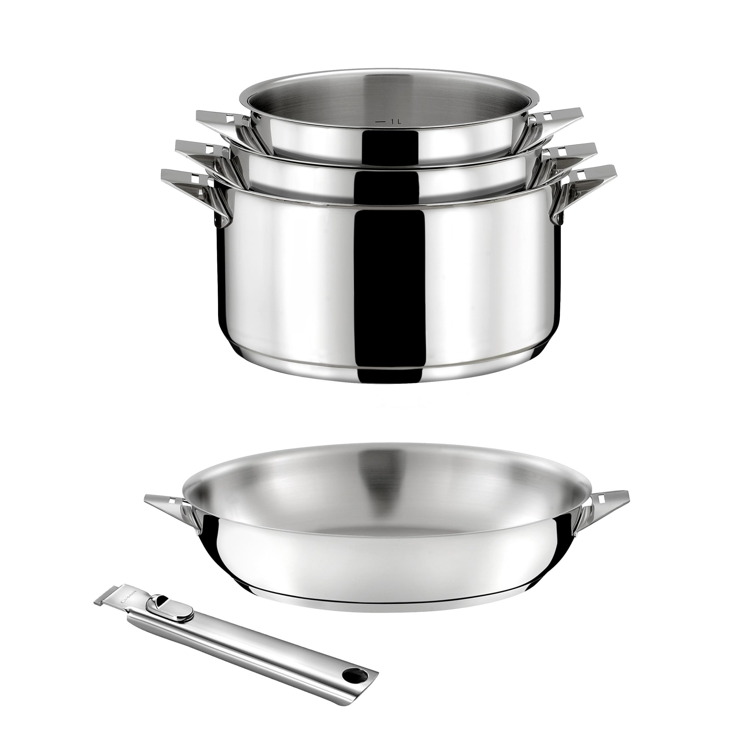 Cuisinox Eclipse Set of 5 Saucepans 16, 18 and 20 cm, 24 cm Stainless Steel Frying Pan and Handle