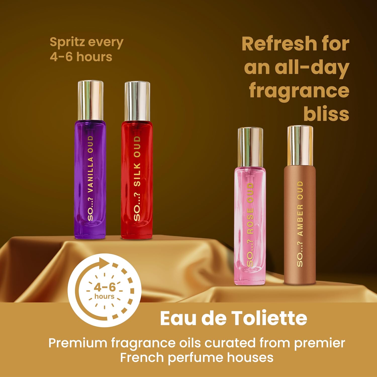 SO... Oud Womens zestaw perfum Coffret wanilia róża bursztyn jedwab woda toaletowa zestaw prezentowy rozmiar podróżny 4 x 15 ml