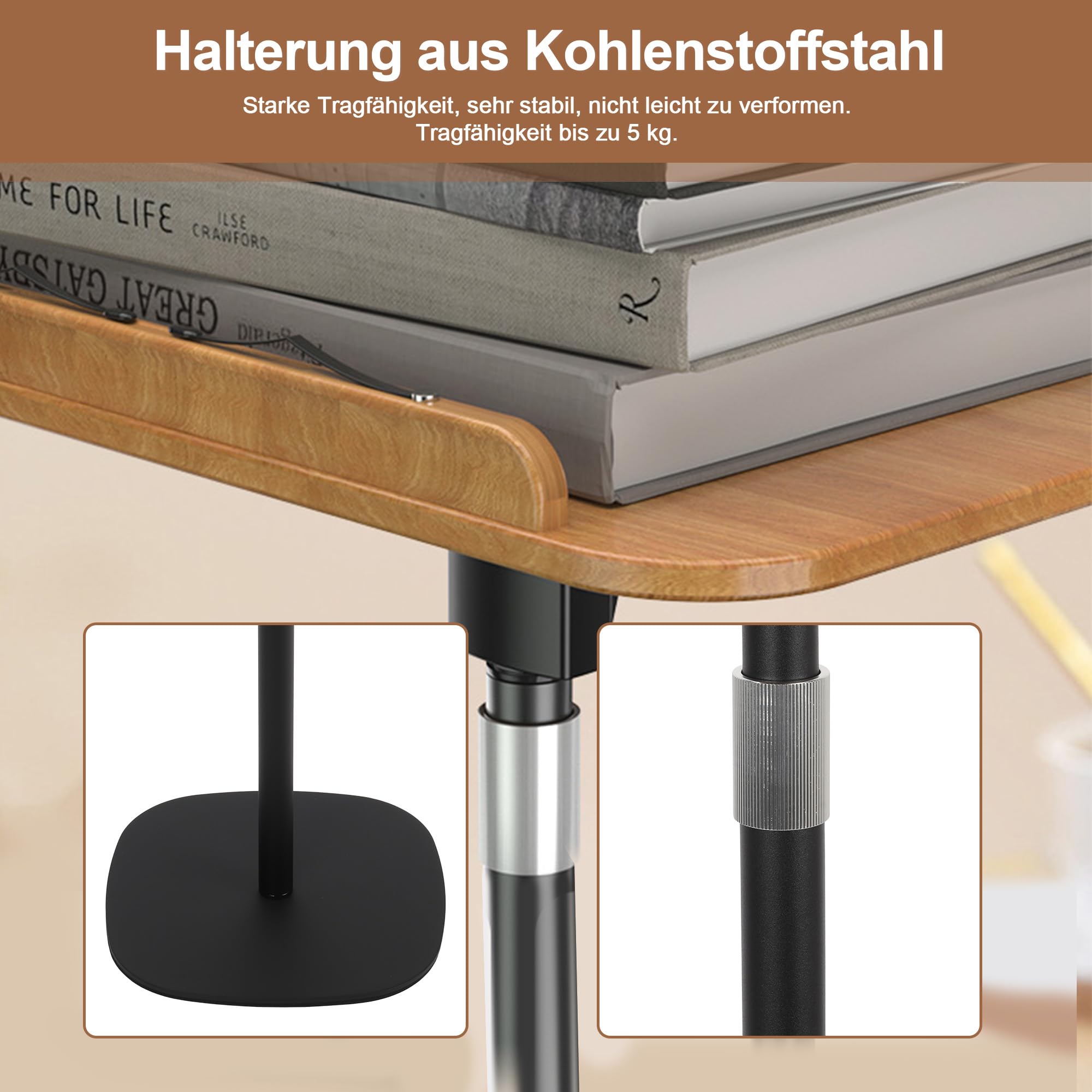 aleawol Supporto per libri regolabile in altezza, 80-130 cm, Leggio Porta Libri, per leggere con clip di carta, supporto per libri in legno, per appunti, ricette e iPad