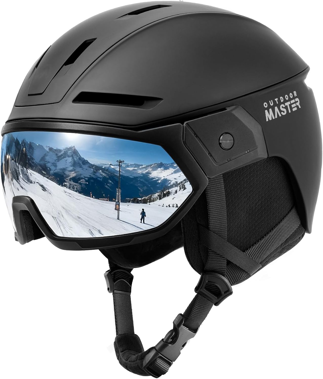 OutdoorMaster Aegis Snowboarding Helmet with Integrated Visor Goggles - Adjustable Fit, Ventilation, Protection for Men Women Youth