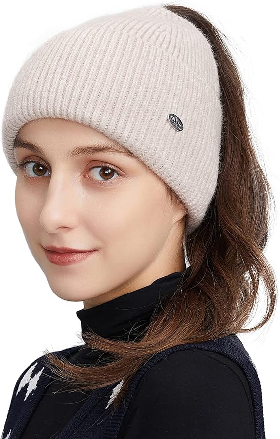 Somaler Womens Ponytail Beanie High Messy Bun Beanie Hat with Ponytail