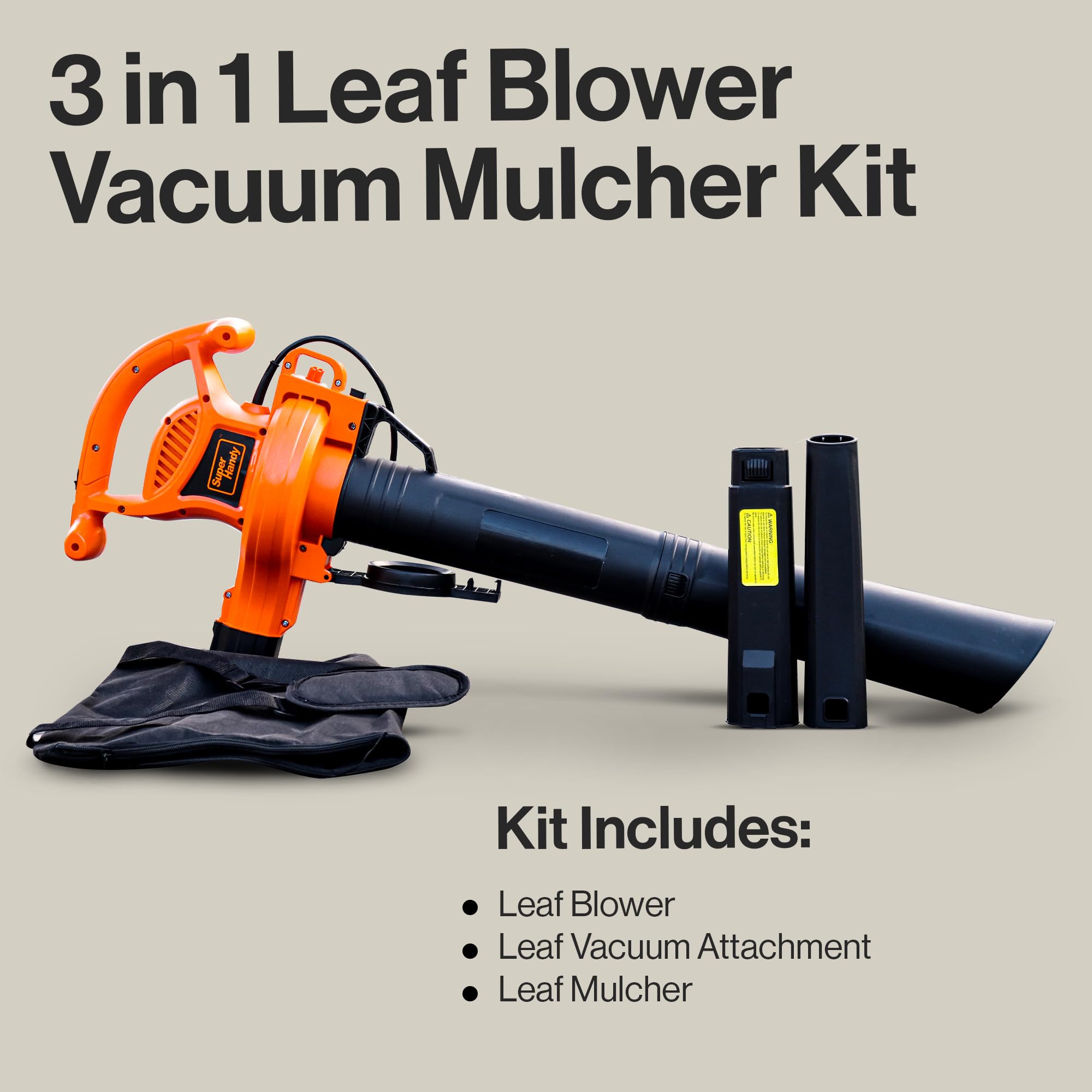 SuperHandy Soplador de hojas 3 en 1, vacío y mulcher eléctrico 230V 3000W con cable plumero de 270 KM/H máximo 10:1 relación de reducción 2 etapa 6 velocidad variable ligero césped y jardín paisajismo