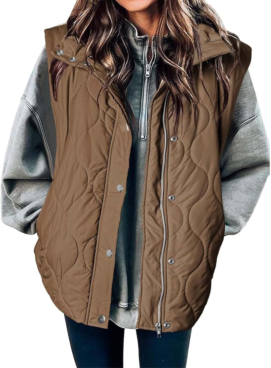 Puffer Vest for Women Quilted Stand Collar Zipper Casual Waistcoat Winter Lightweight Thermal Jacket Coat with Pocket