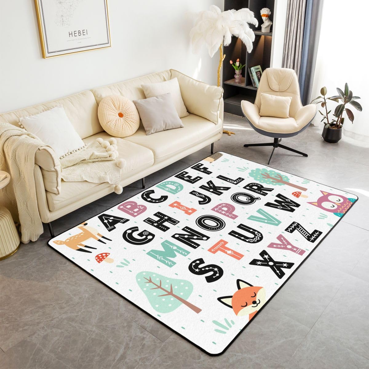 Tapis de chambre enfant lavable et antidérapant motif animaux dessin animé ABC